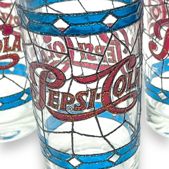 Pepsi Cola Set of 3 Vintage 70s Tiffany Raised Stain Glass Tumblers - Picture 3 of 11